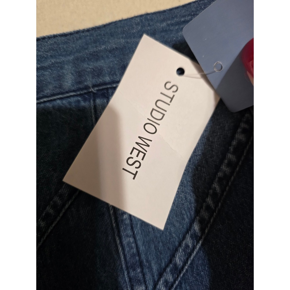 Studio West Women M Blue Medium Wash Denim Midi Godet Panel Skirt 86359 - Picture 8 of 10